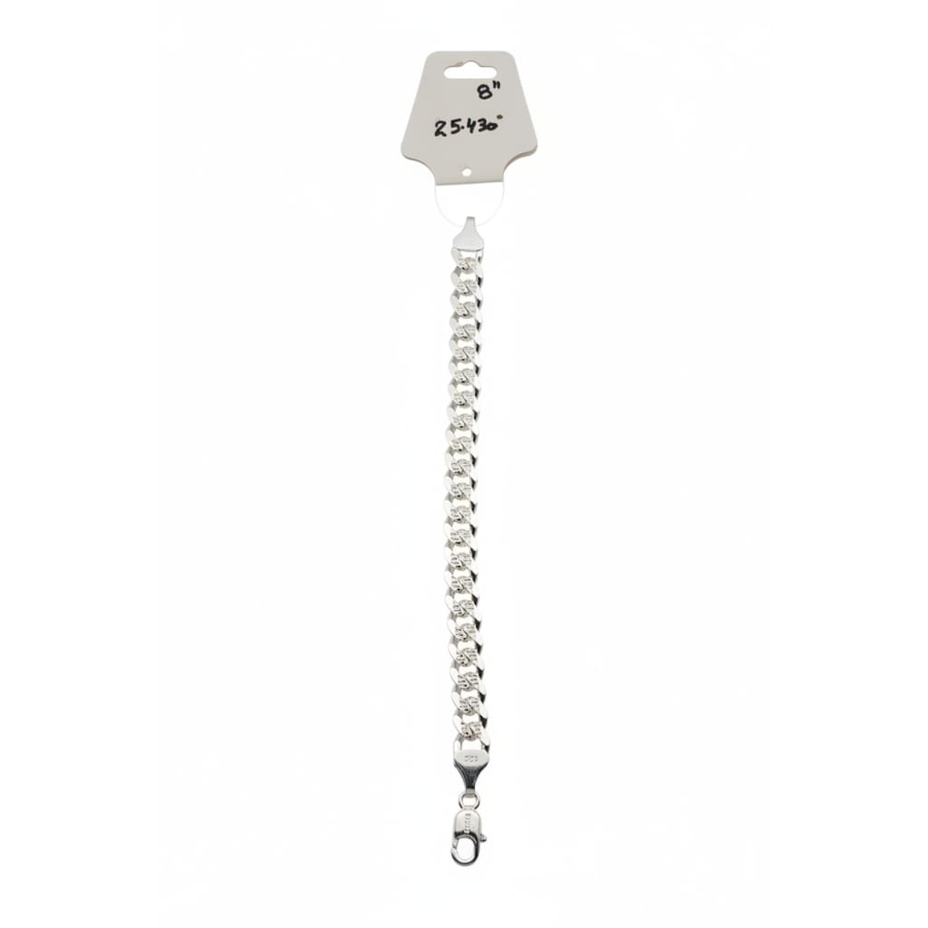 Silver Diamond Cut Curb Link Bracelet 925 – Faceted Flat Chain