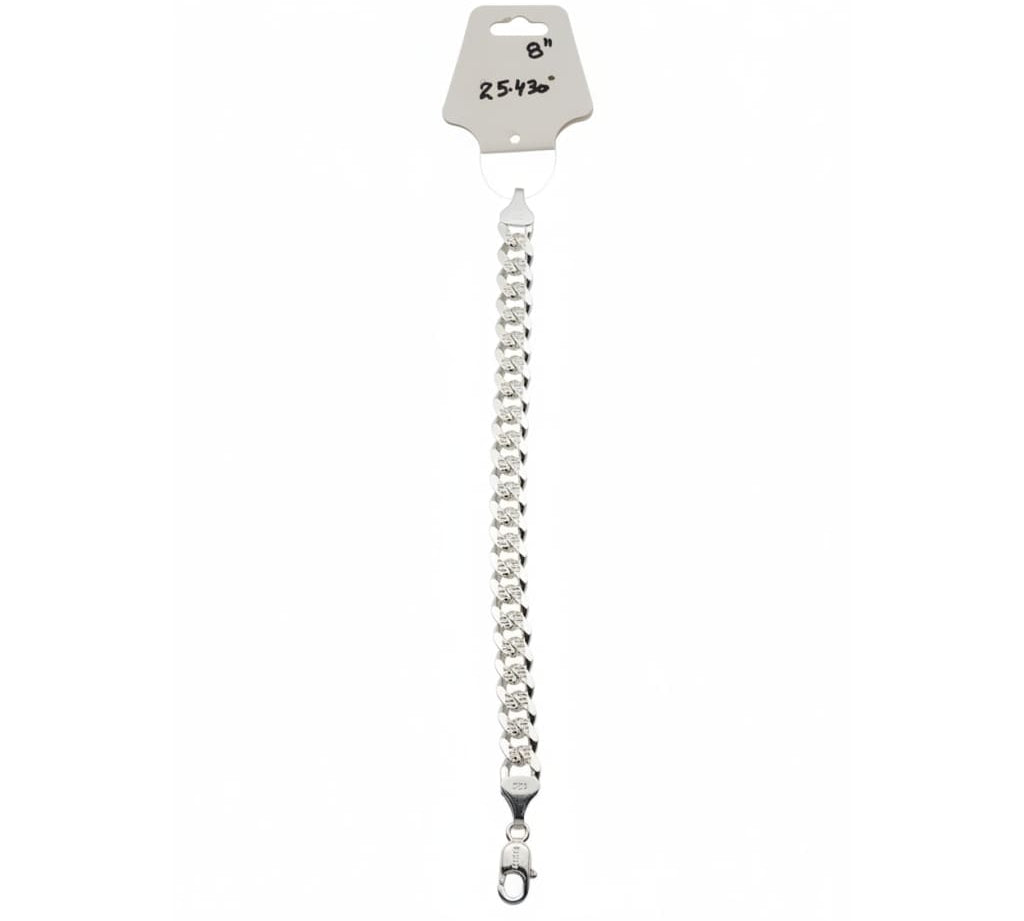 Silver Diamond Cut Curb Link Bracelet 925 – Faceted Flat Chain