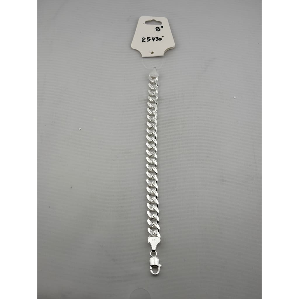 Silver Diamond Cut Curb Link Bracelet 925 – Faceted Flat Chain