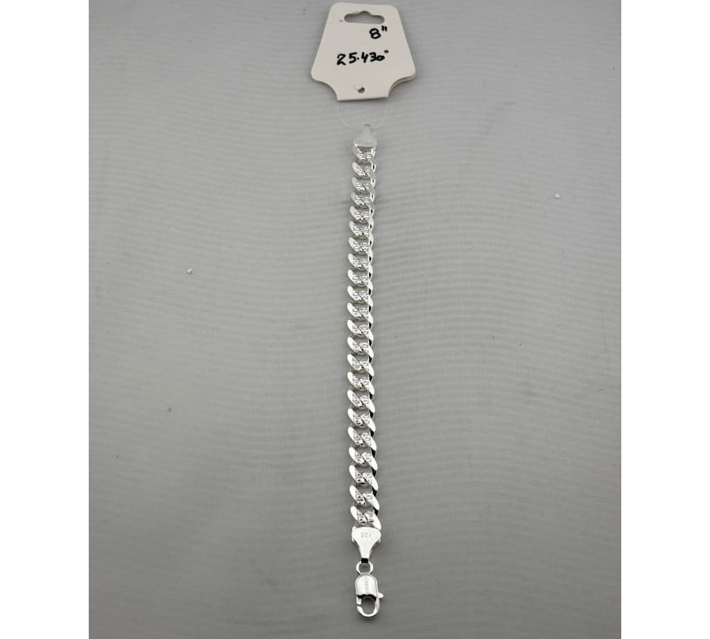 Silver Diamond Cut Curb Link Bracelet 925 – Faceted Flat Chain