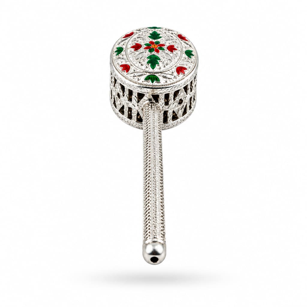 Silver Enamel Baby Rattle (32.7g) - 925 Sterling Silver