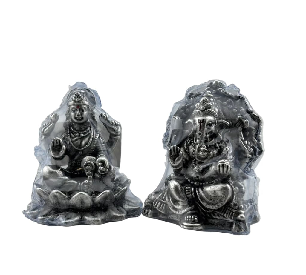 Silver Ganesh Lakshmi Idol 150gm – Spiritual Ganesh Lakshmi Murti for Temple Decor & Festivals