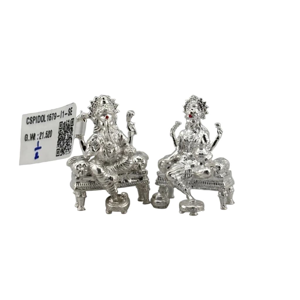 Silver Ganesh Lakshmi Idol 21gm – Spiritual Ganesh Lakshmi Murti for Temple Decor & Festivals