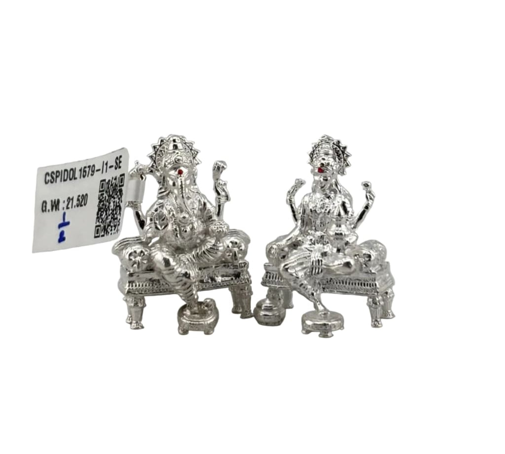 Silver Ganesh Lakshmi Idol 21gm – Spiritual Ganesh Lakshmi Murti for Temple Decor & Festivals