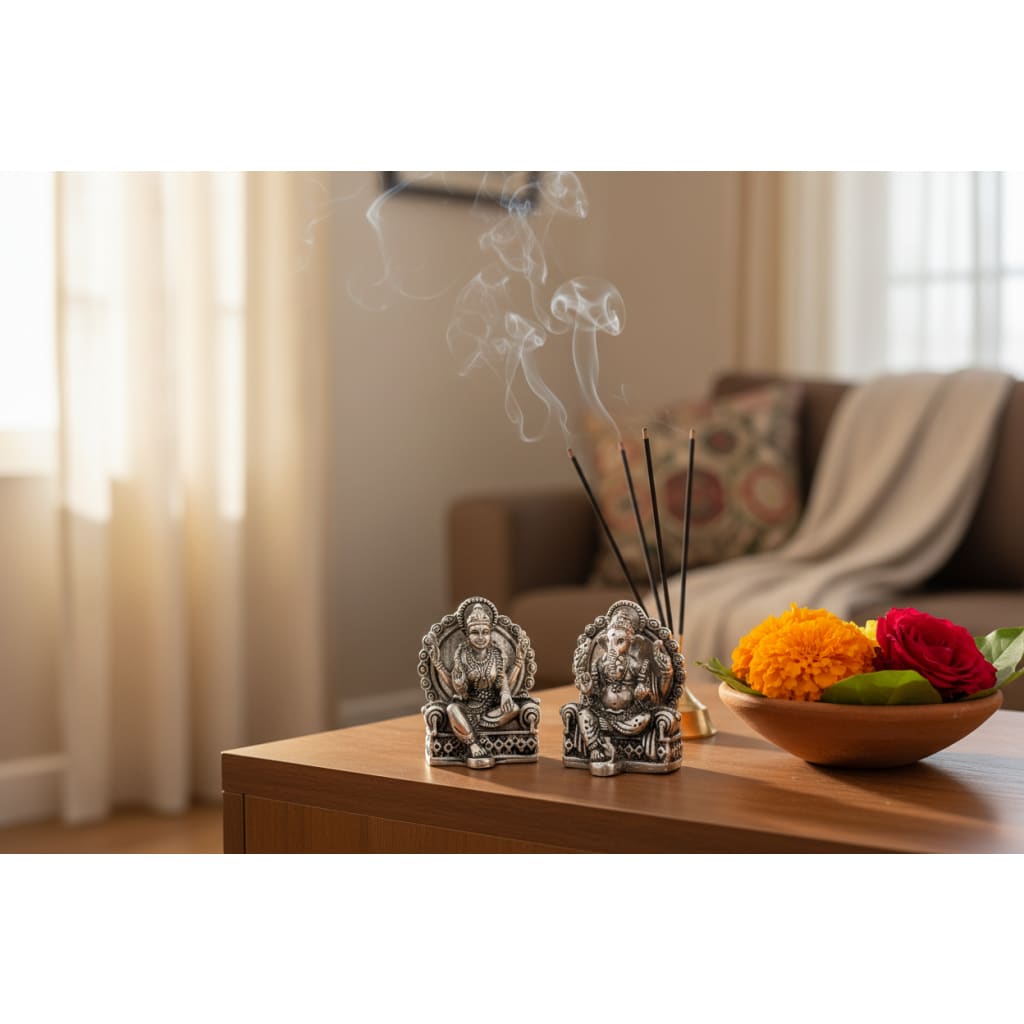 Silver Ganesh Lakshmi Idol 50gm – Spiritual Ganesh Lakshmi Murti for Temple Decor & Festivals