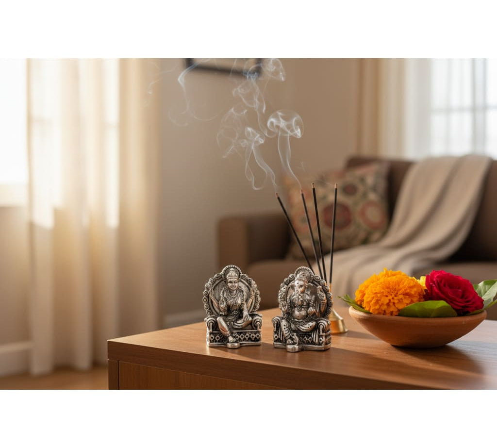 Silver Ganesh Lakshmi Idol 50gm – Spiritual Ganesh Lakshmi Murti for Temple Decor & Festivals