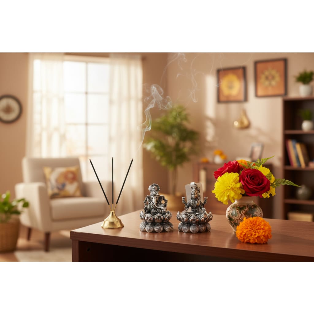 Silver Ganesh Lakshmi Idol 50gm – Spiritual Ganesh Lakshmi Murti for Temple Decor & Festivals