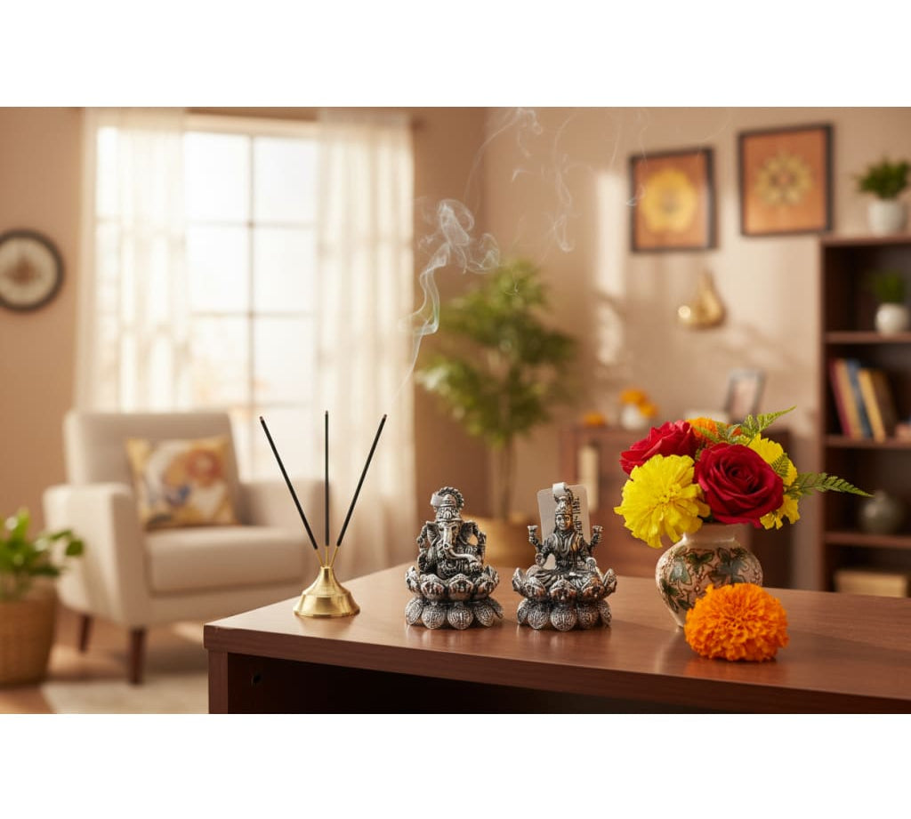 Silver Ganesh Lakshmi Idol 50gm – Spiritual Ganesh Lakshmi Murti for Temple Decor & Festivals