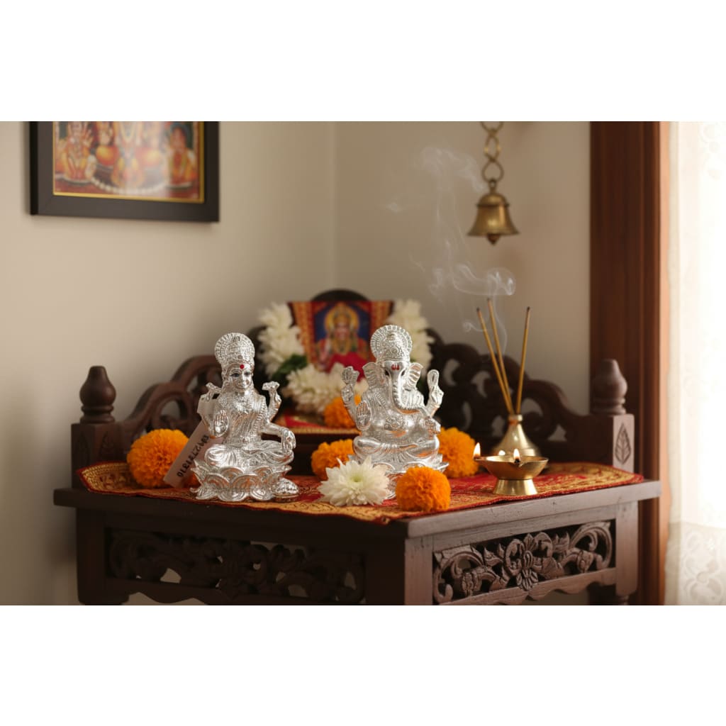 Silver Ganesh Lakshmi Idol Set 100gm solid