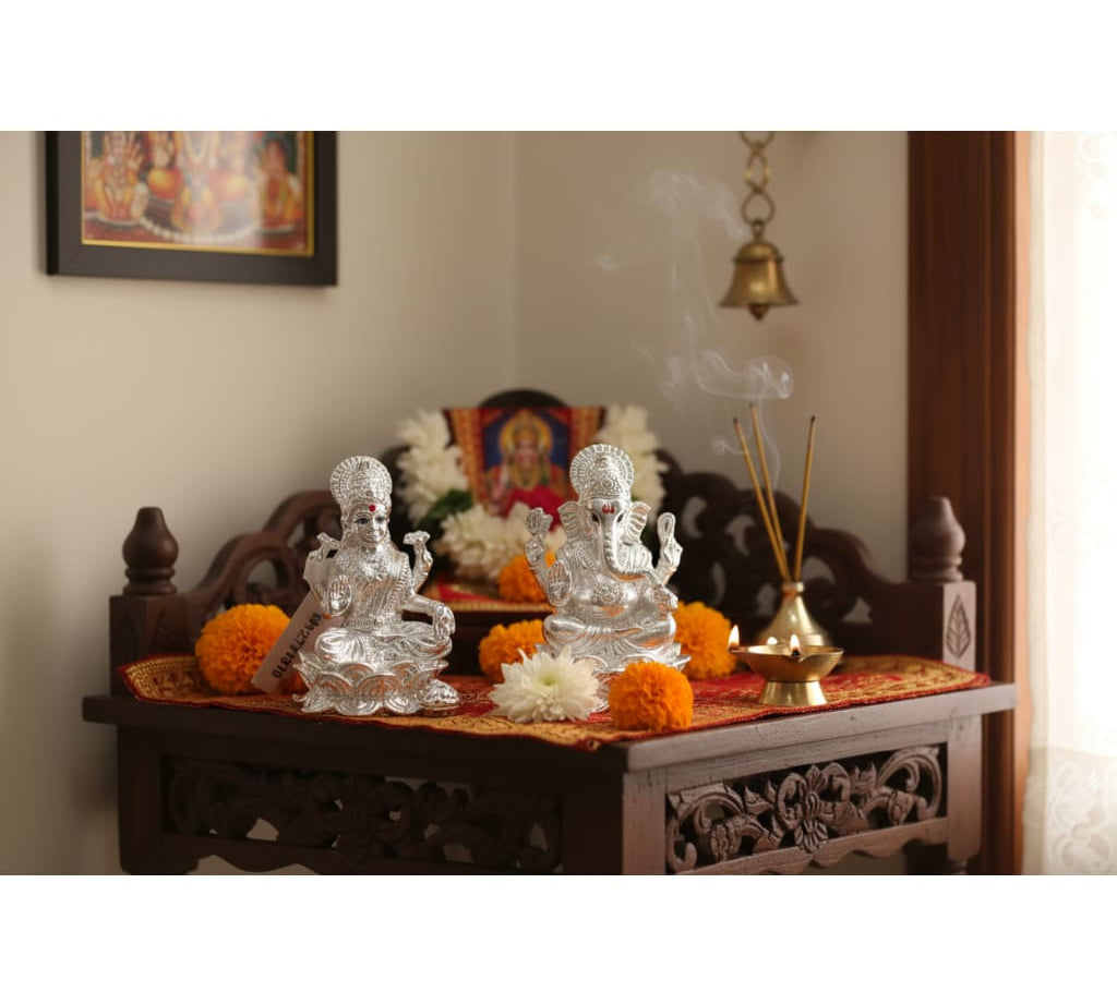 Silver Ganesh Lakshmi Idol Set 100gm solid