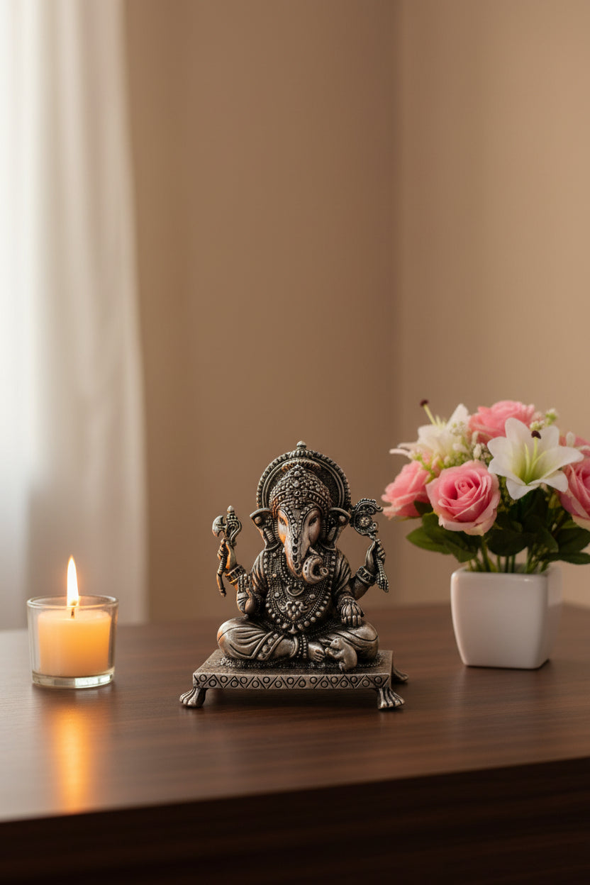 Silver Ganesha Idol 120gm – Divine Ganpati Murti for Home Mandir & Gifting
