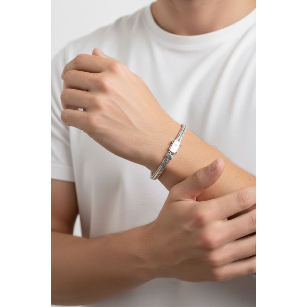Silver Heavy Flat Wheat Link Bracelet 925 – Multi – Strand Spiga Chain | 9 Inch