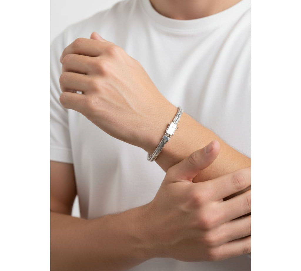 Silver Heavy Flat Wheat Link Bracelet 925 – Multi – Strand Spiga Chain | 9 Inch