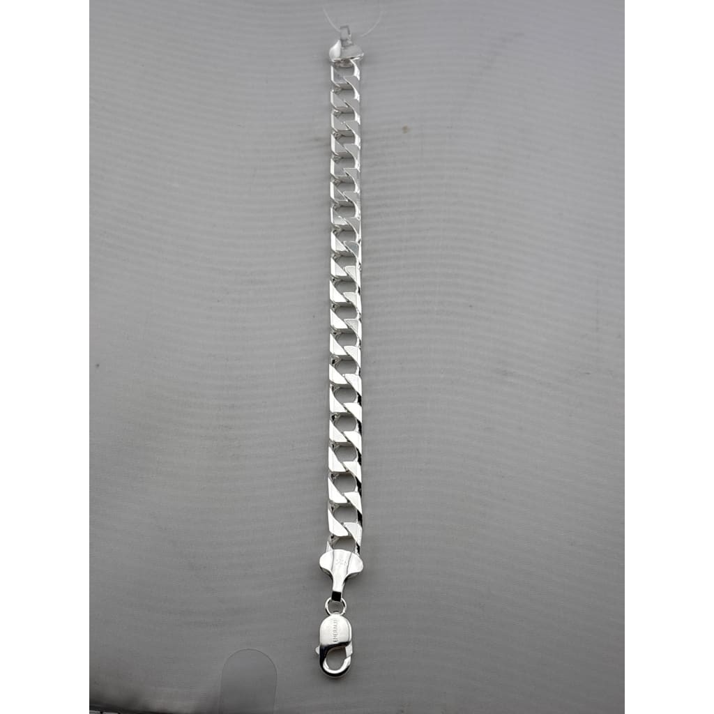 Silver Japanese Angular Curb Link Bracelet 925 – Angular Flat Chain
