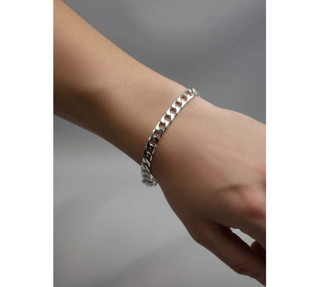 Silver Japanese Angular Curb Link Bracelet 925 – Angular Flat Chain