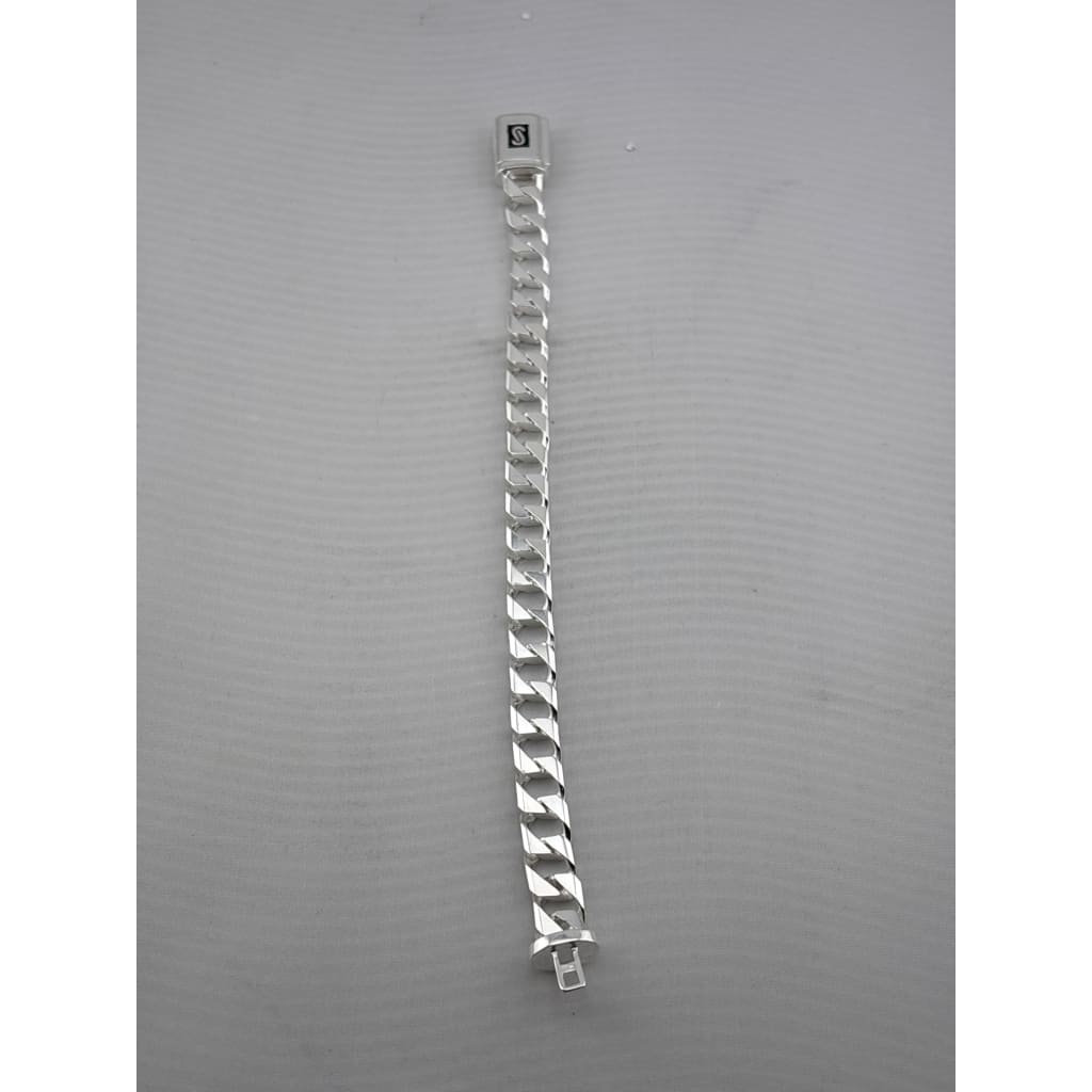 Silver Japanese Angular Curb Link Bracelet 925 – Angular Flat Chain