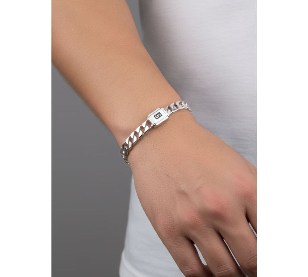 Silver Japanese Angular Curb Link Bracelet 925 – Angular Flat Chain