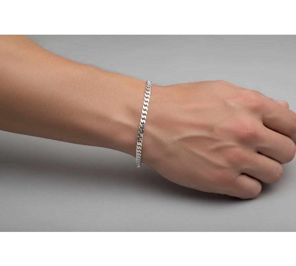 Silver Japanese Curb Link Bracelet 925 – Flat Chain
