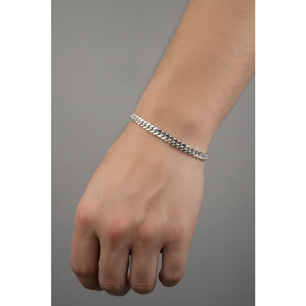 Silver Japanese Curb Link Bracelet 925 – Flat Chain