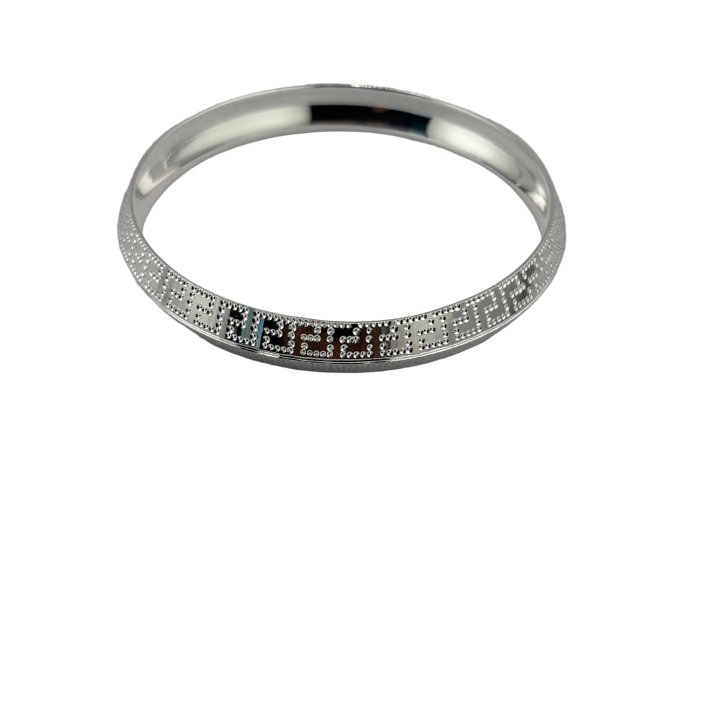 Silver Kada with Beaded Geometric Block Pattern