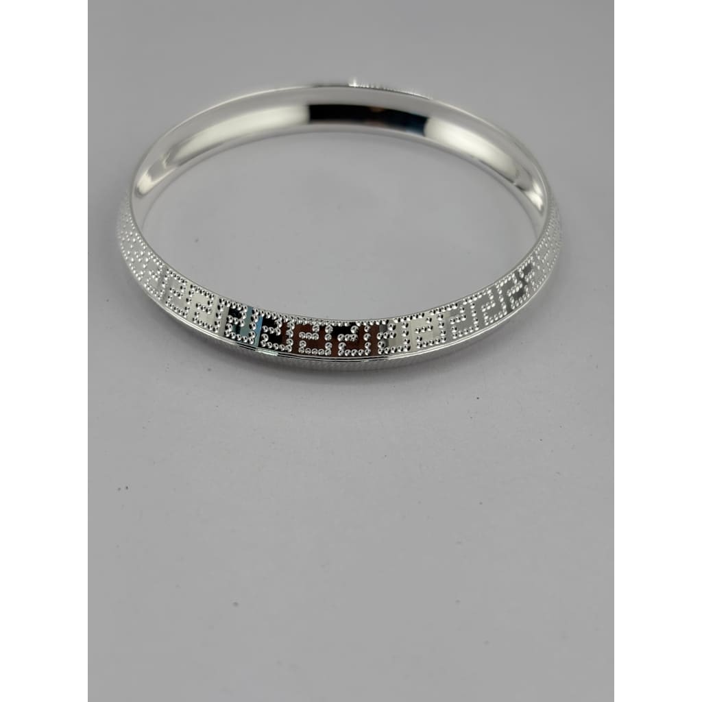 Silver Kada with Beaded Geometric Block Pattern – view 2