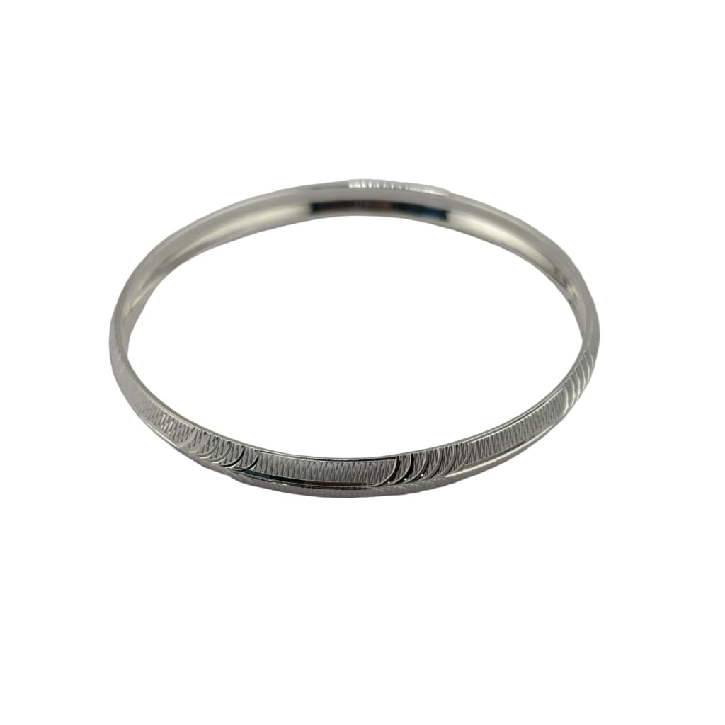Silver Kada with Diagonal Wave-Cut Texture
