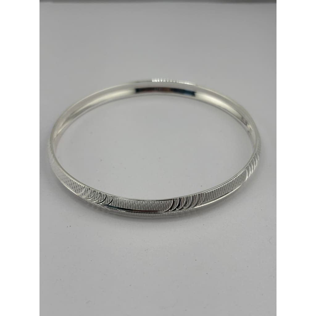 Silver Kada with Diagonal Wave-Cut Texture – view 2