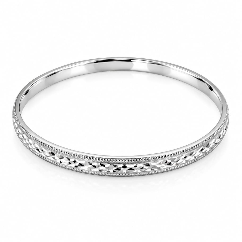 Silver Kada with Diamond-Cut Cross-Hatch & Milgrain Edge