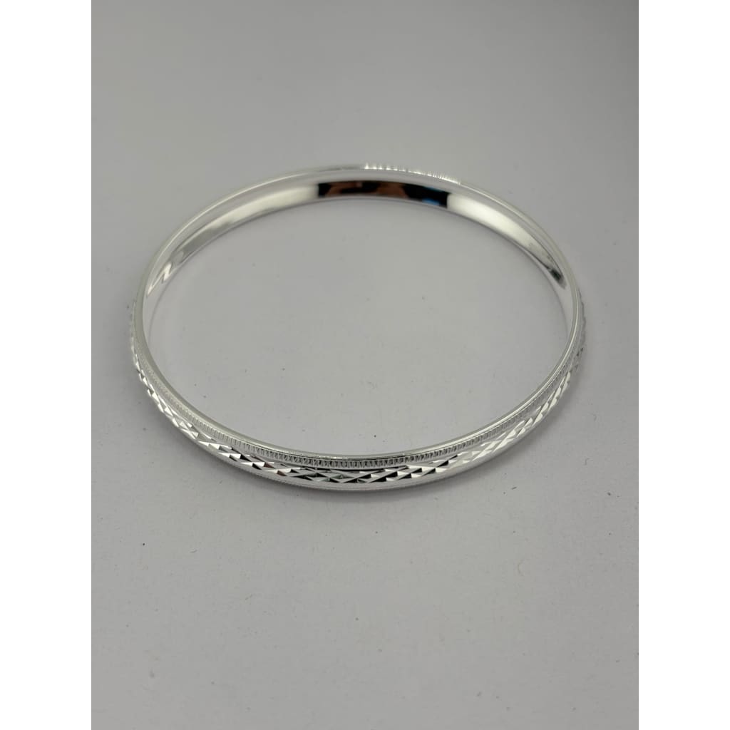 Silver Kada with Diamond-Cut Cross-Hatch & Milgrain Edge – view 3