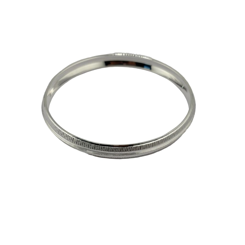 Silver Kada with Diamond-Cut Diagonal Chevron Texture