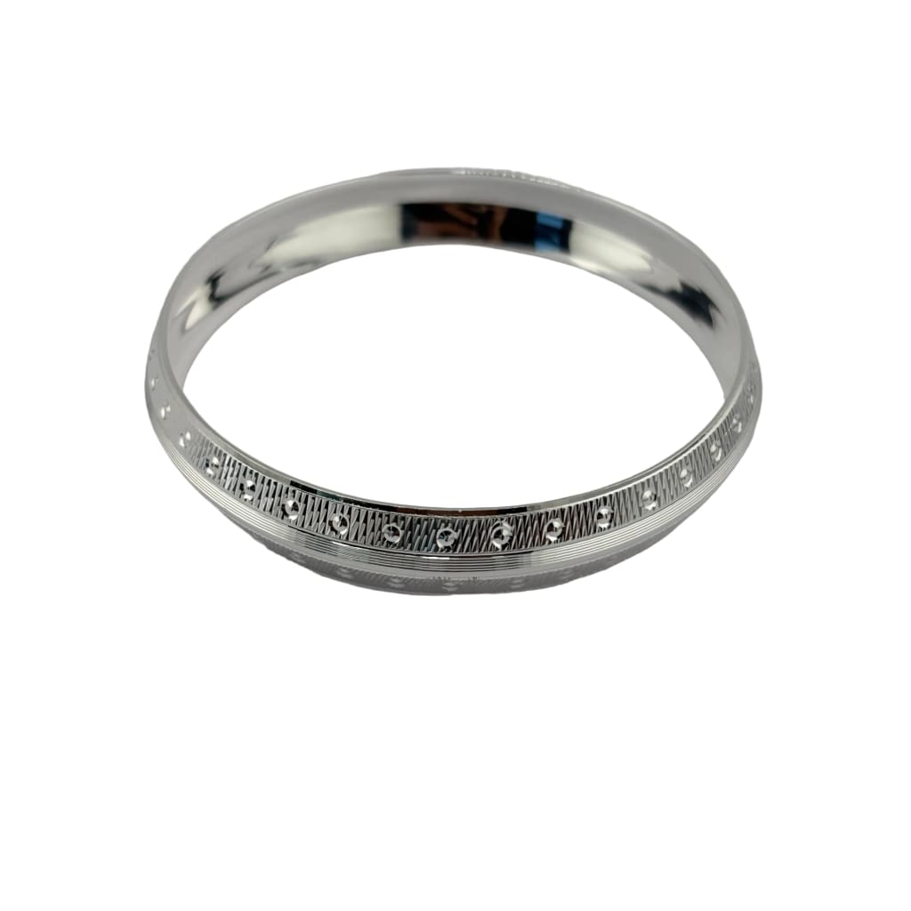 Silver Kada with Polka-Dot Rail & Fine Ribbed Texture