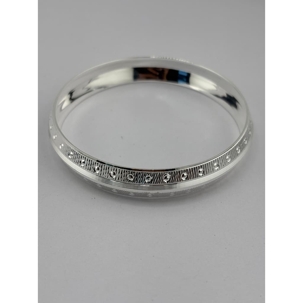 Silver Kada with Polka-Dot Rail & Fine Ribbed Texture – view 2