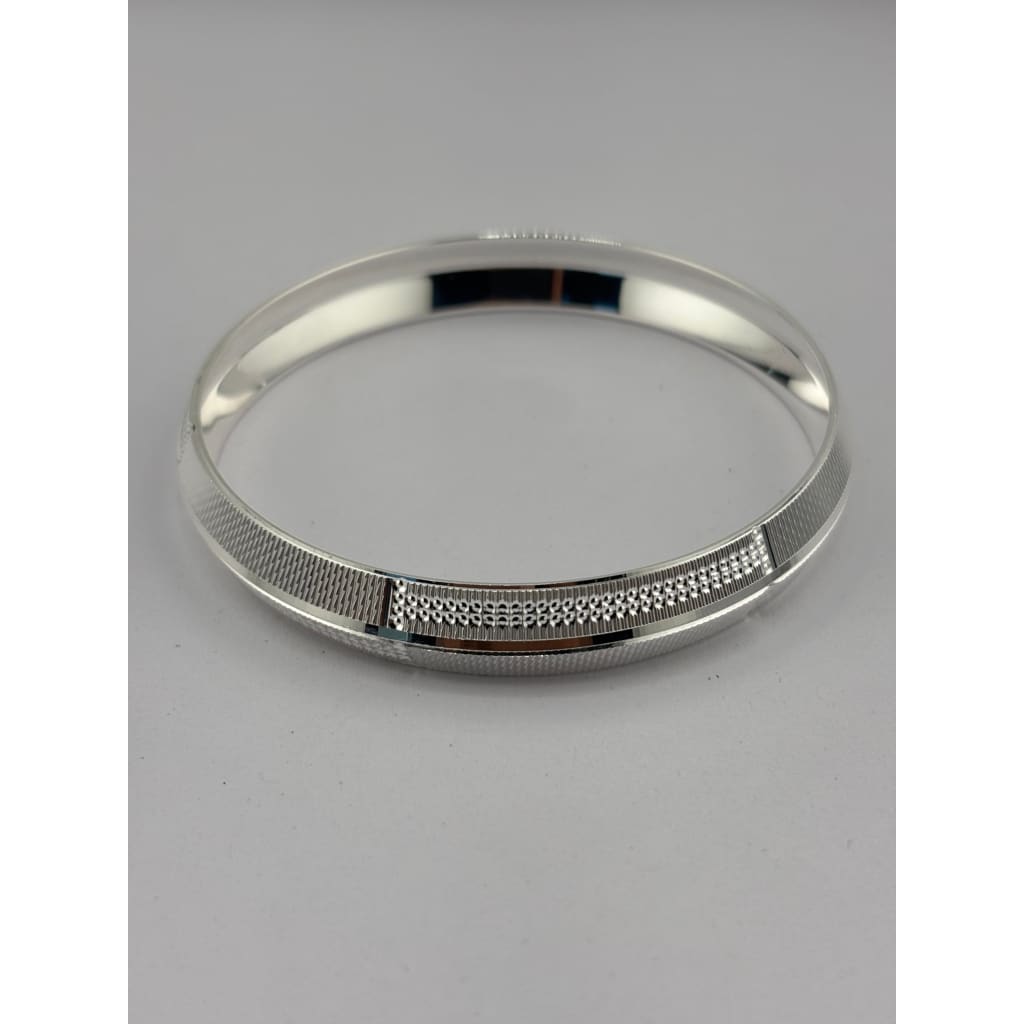 Silver Kada with Textured Knurled Edges & Dotted Center Band – view 2