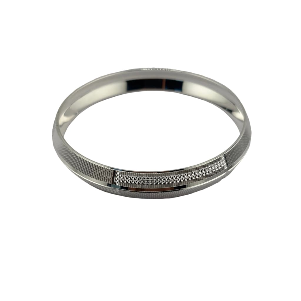Silver Kada with Textured Knurled Edges & Dotted Center Band