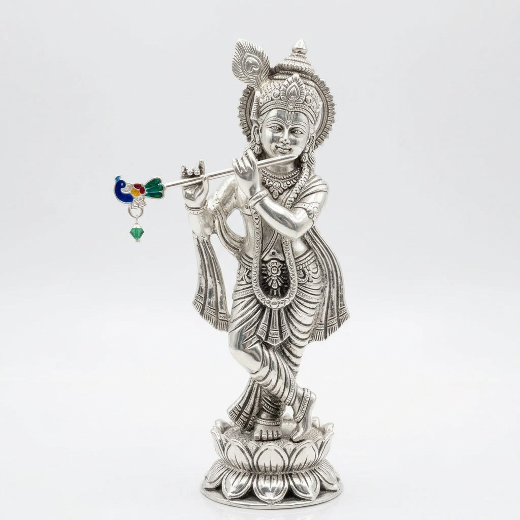 Silver Krishna Basuri / flute Pooja Piece (18cm) – view 2
