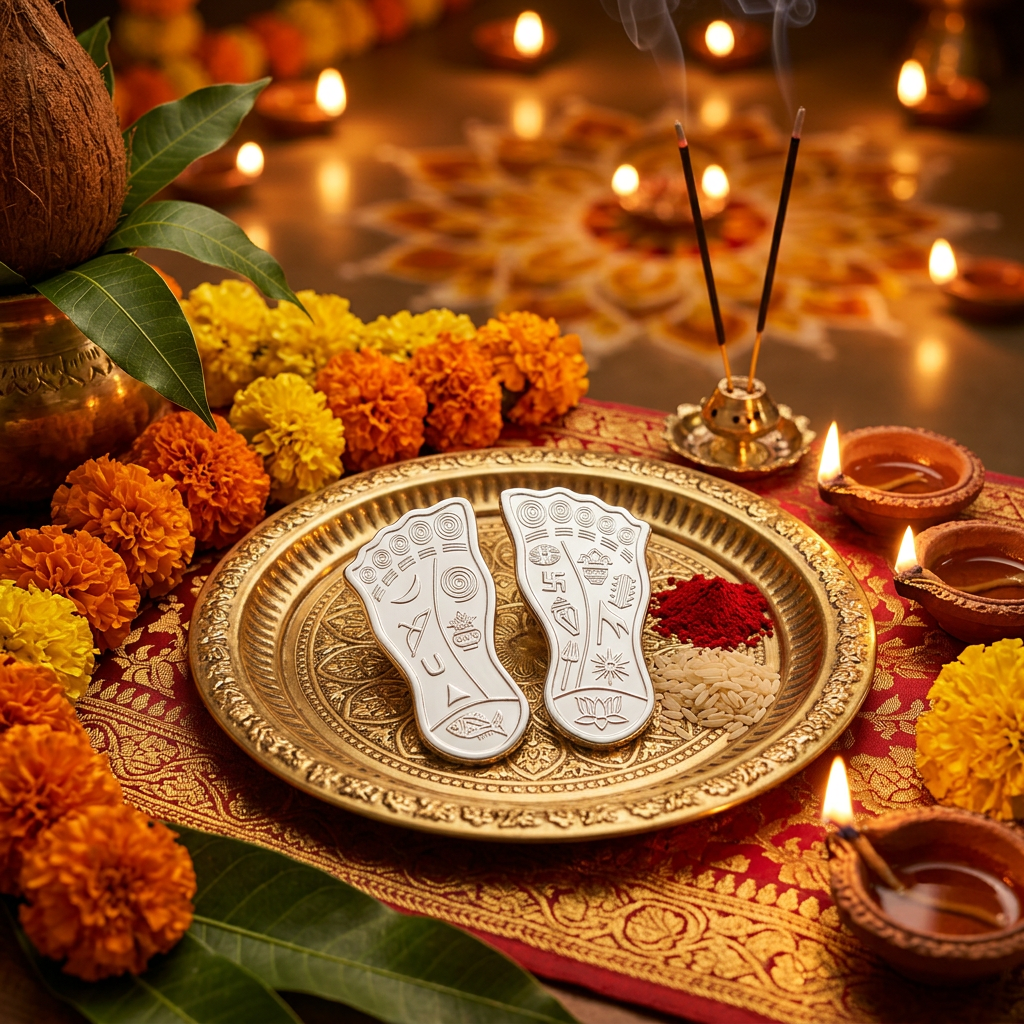 Silver Laxmi Charan Paduka Pair Pooja Piece – view 2