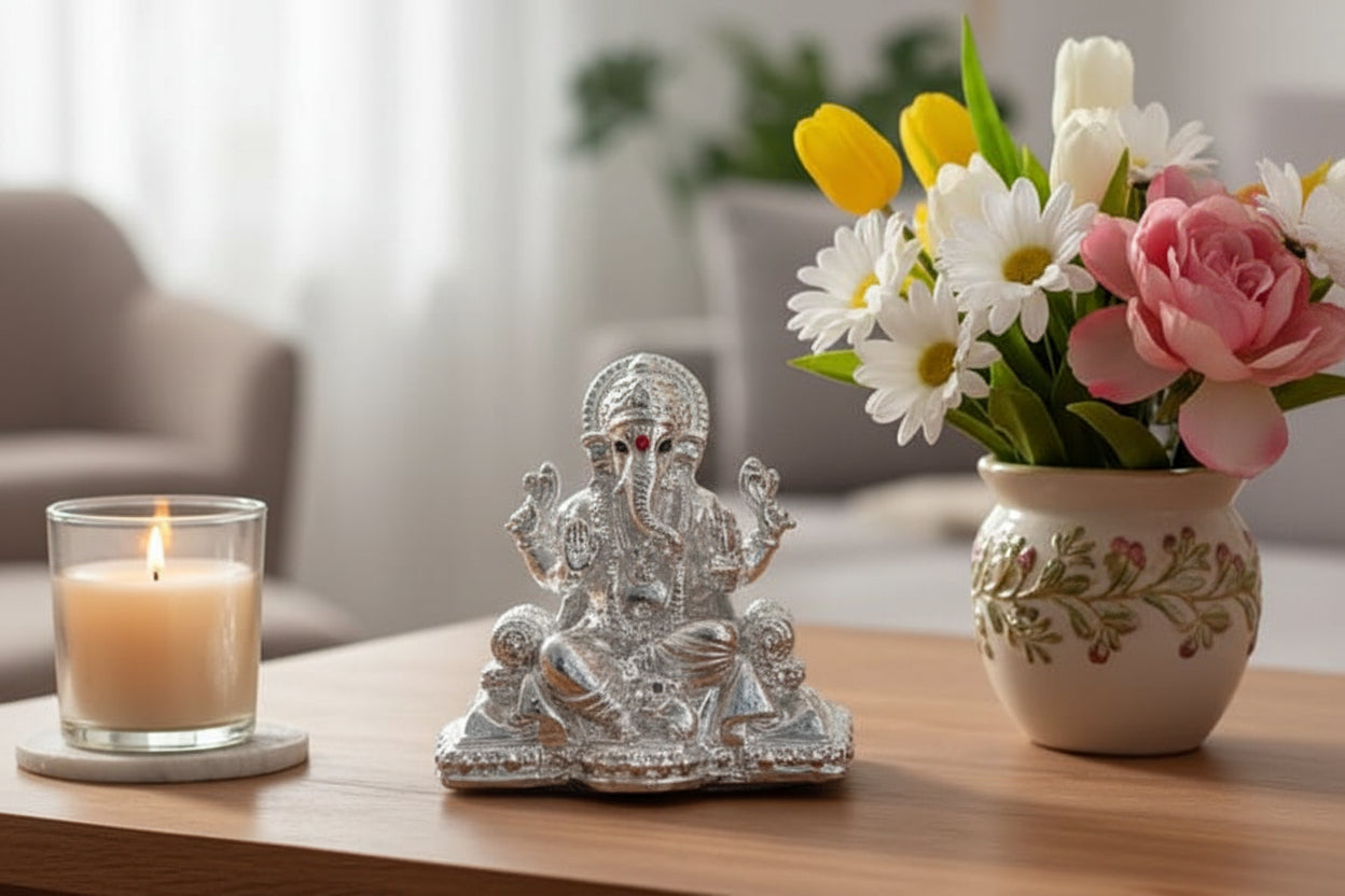 Silver Lord Ganesh Idol – Spiritual Ganesh Murti for Temple Decor & Festivals