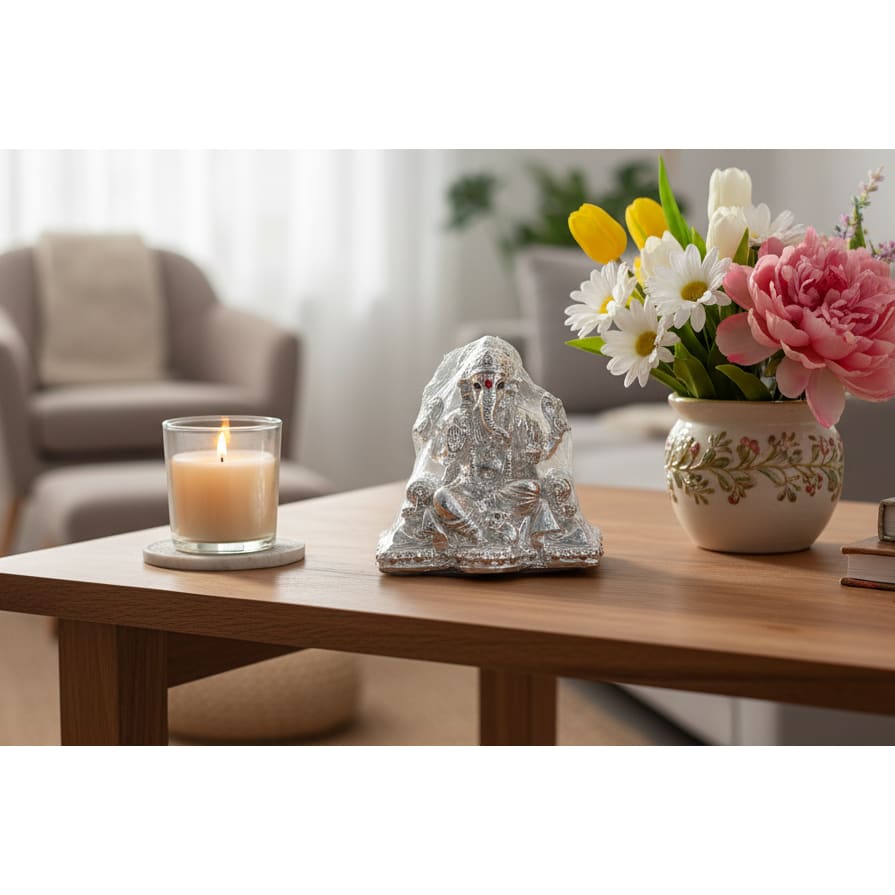 Silver Lord Ganesh Idol – Spiritual Ganesh Murti for Temple Decor & Festivals