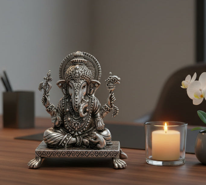 Silver Lord Ganesh – Spiritual Ganesh Murti for Temple Decor & Festivals
