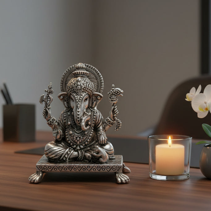 Silver Lord Ganesh – Spiritual Ganesh Murti for Temple Decor & Festivals