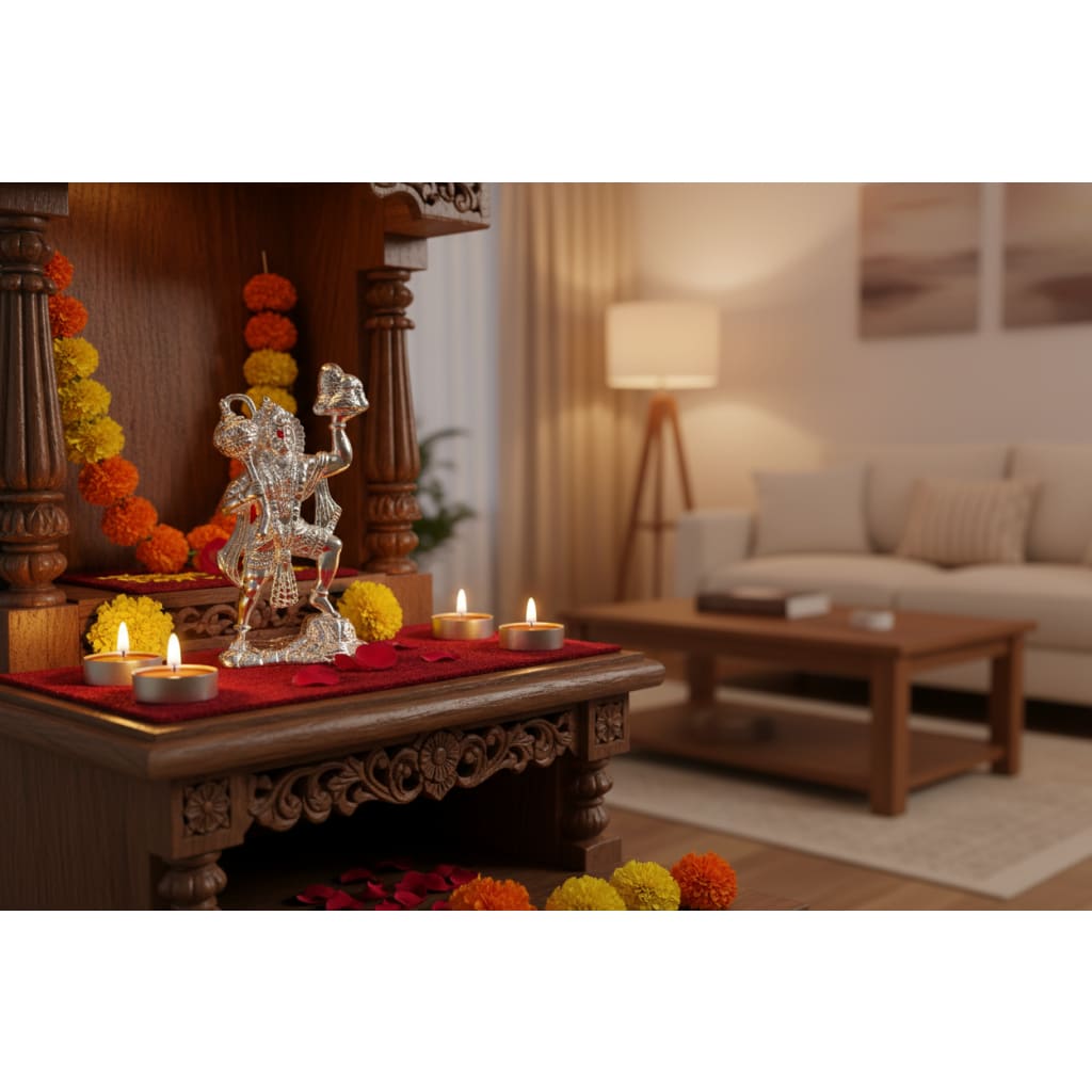 Silver Lord Hanuman Idol – Spiritual Hanuman Murti for Temple Decor & Festivals