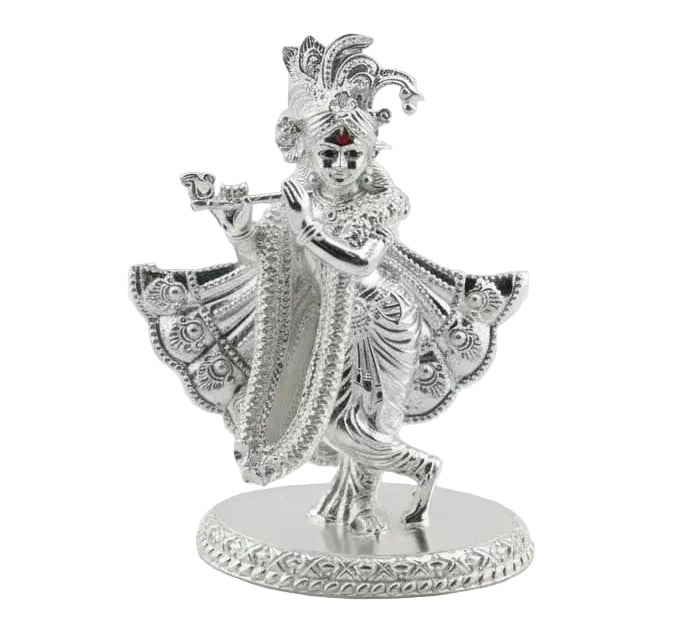 Silver Lord Krishna Idol 32gm – Spiritual Krishna Murti for Temple Decor & Festivals