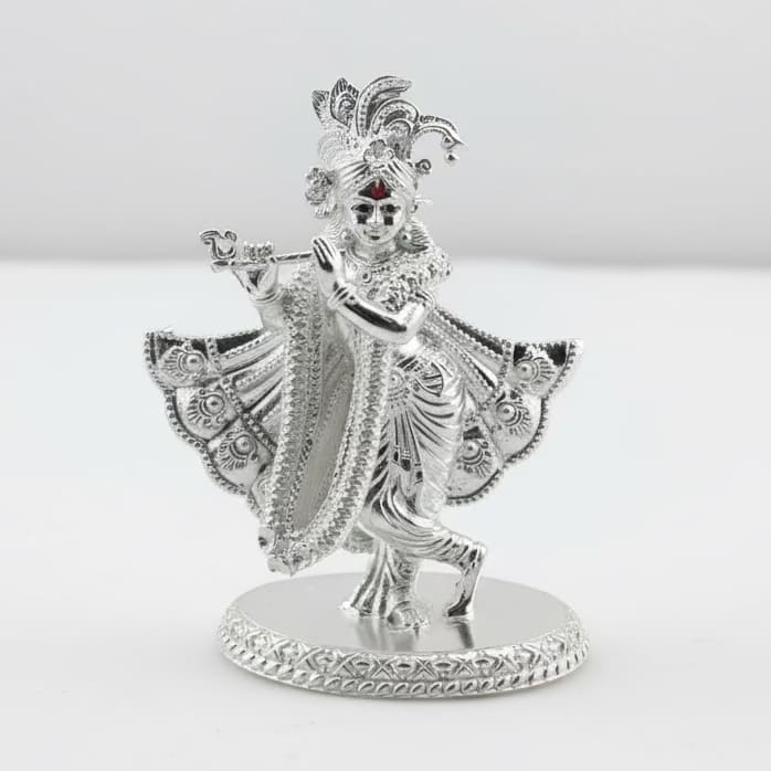Silver Lord Krishna Idol 32gm – Spiritual Krishna Murti for Temple Decor & Festivals