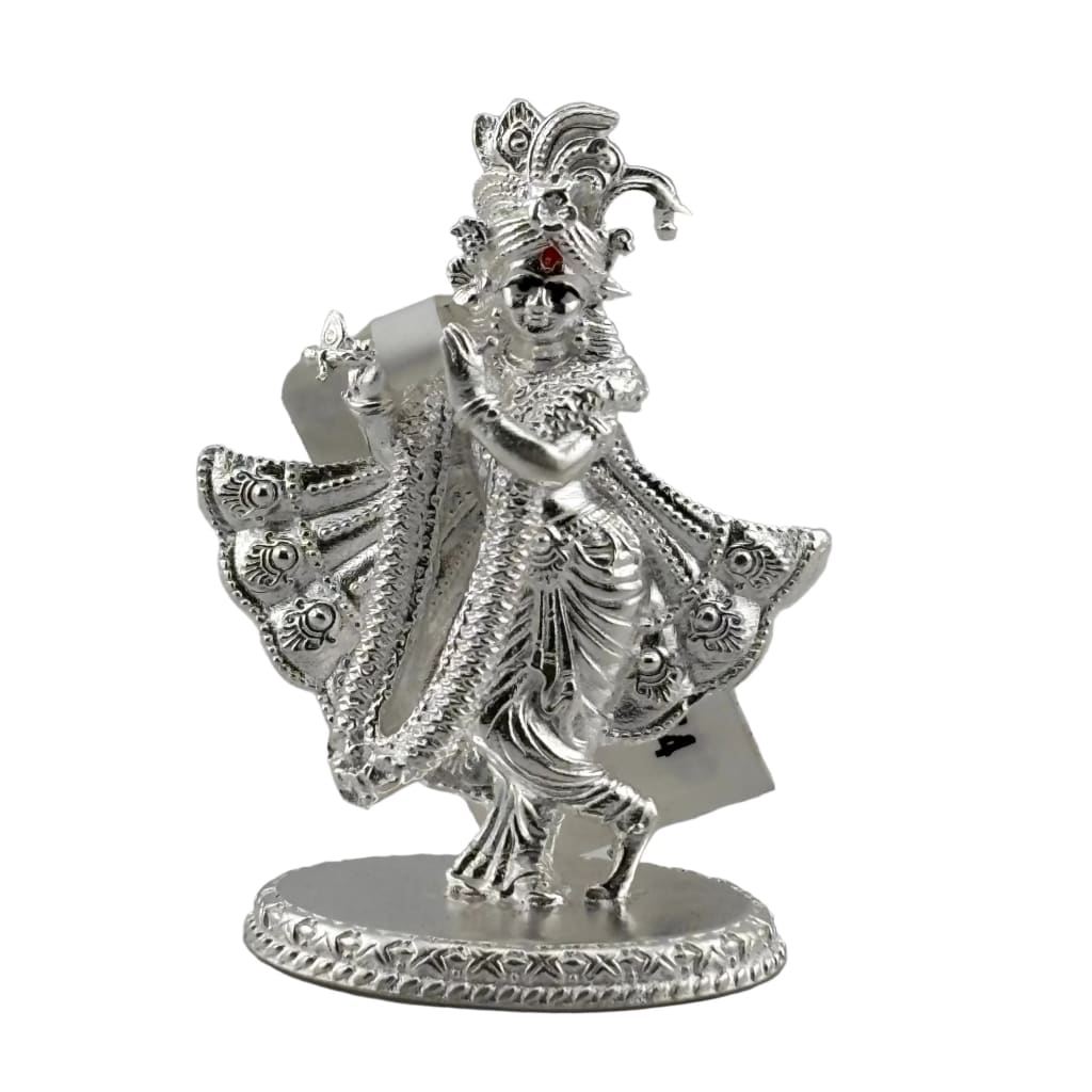 Silver Lord Krishna Idol – Spiritual Krishna Murti for Temple Decor & Festivals