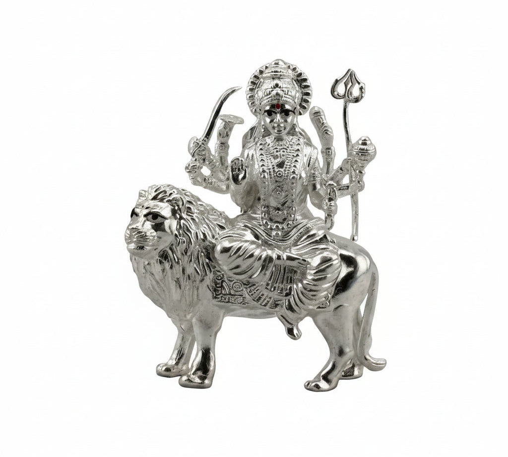 Silver Maa Durga Idol – Spiritual Durga Murti for Temple Decor & Festivals