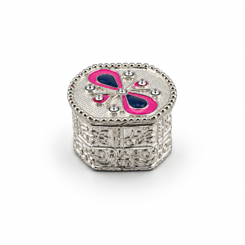 Silver Octagon Box Floral Enamel Studded (16.34g)