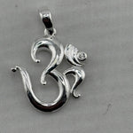 Polished 925 sterling silver Om pendant with crescent and clear crystal detail