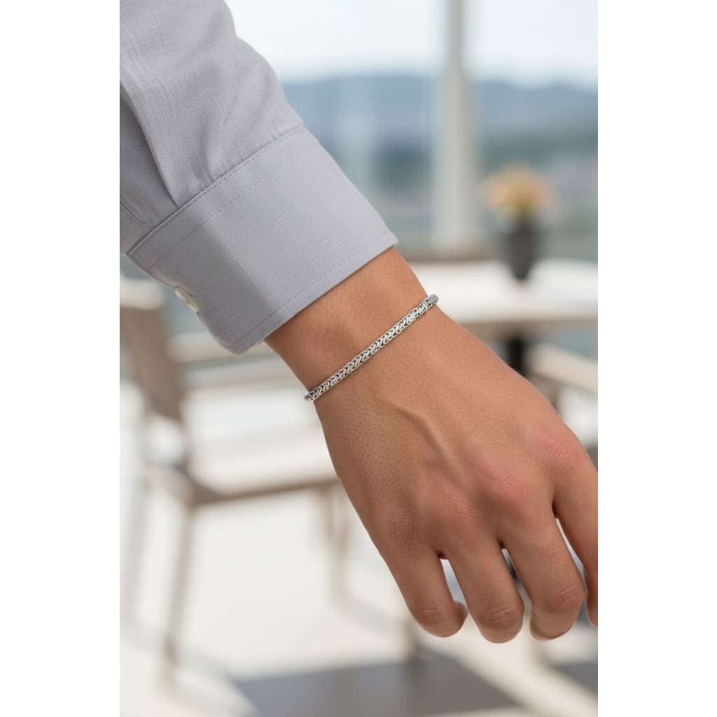 Silver Oxidized Wheat Link Bracelet 925 – Spiga Woven Chain | Designer Finish