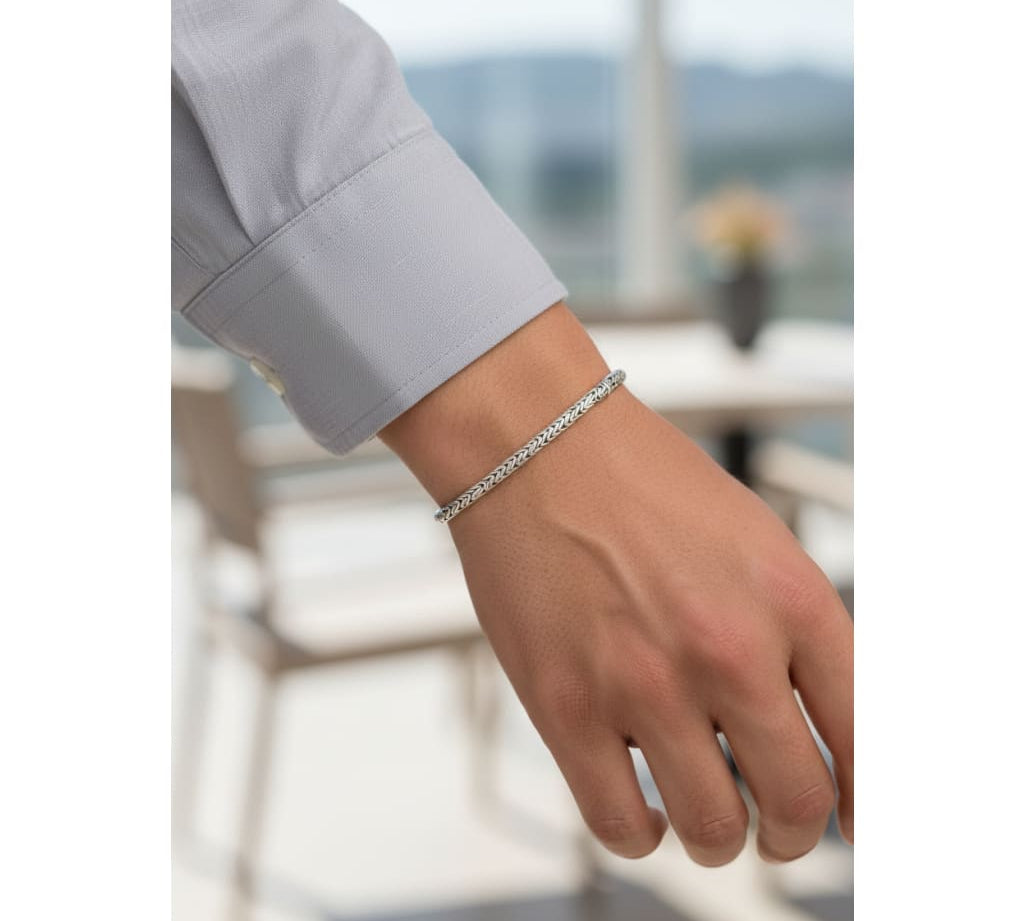 Silver Oxidized Wheat Link Bracelet 925 – Spiga Woven Chain | Designer Finish