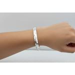 Silver Pattern Kada – 925 Sterling Silver Bracelet Geometric Textured Design Adjustable Bangle